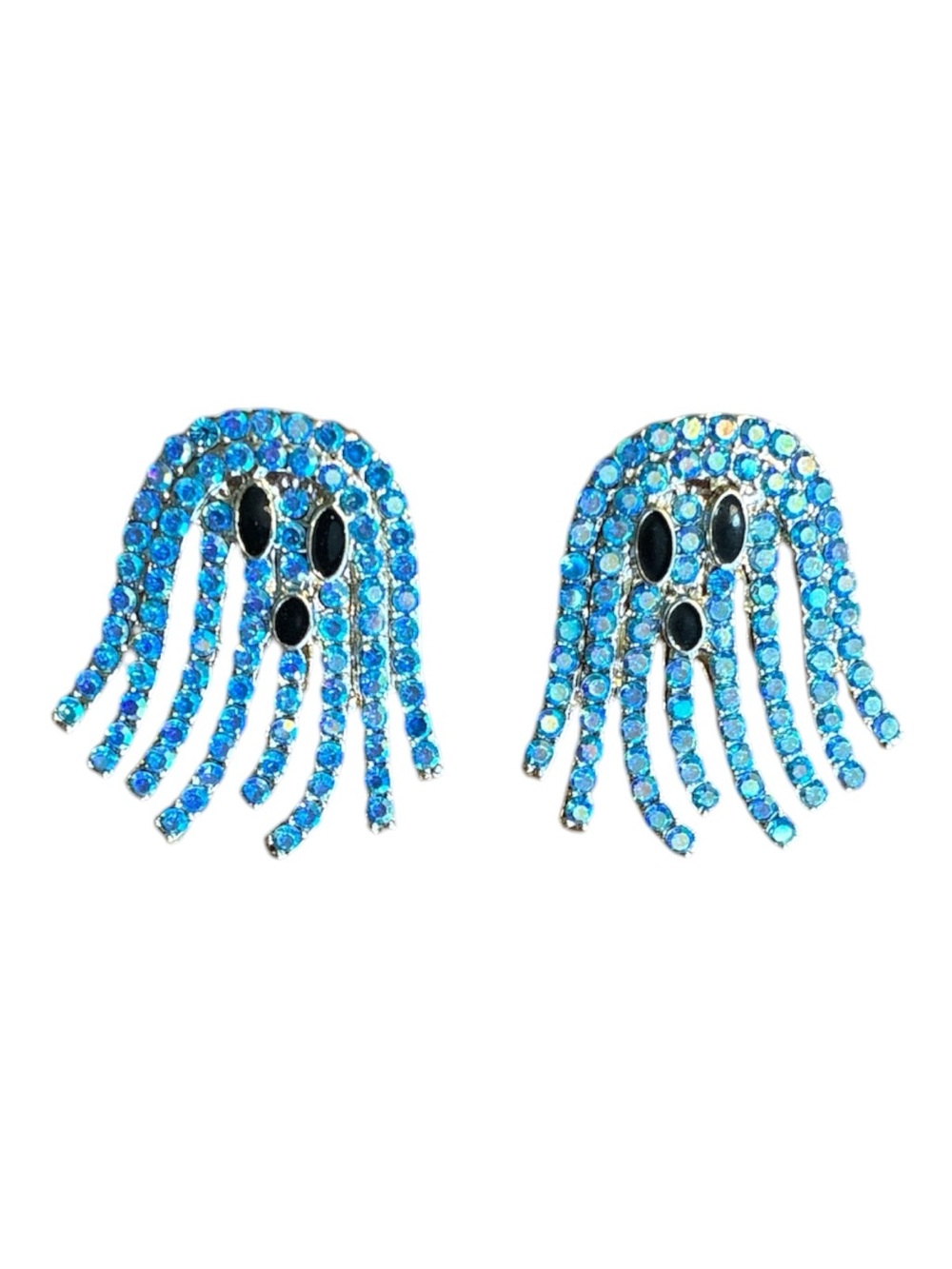 Blue Rhinestone Ghost Statement Earrings